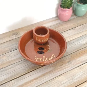 Service à Olives Artisanal en Terre Cuite Marron – Design Rustique Espagnol - pot à noyaux 2 en 1