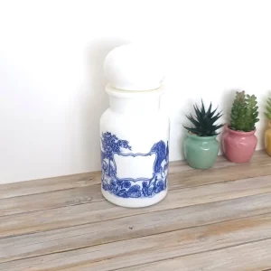 Grand pot d'apothicaire en opaline style rétro -décor bleu - fabriqué en Belgique