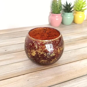 Bougeoir en verre, couleur ambre/marron avec détails incrustés dorés