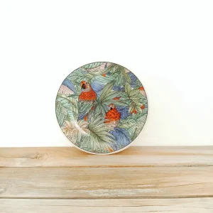 dessous de tasse décoratif japonais, décor perroquets tons vert et bleu