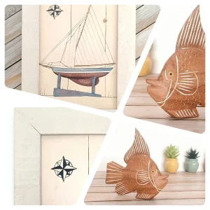 Ensemble déco bord de mer - cadre et poisson en bois massif
