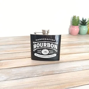 Flasque en acier "bourbon", noir et argenté, style vintage - déco bar ou industrielle