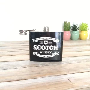 Flasque en acier "Scotch whisky", noir et argenté, style vintage - déco bar ou industrielle