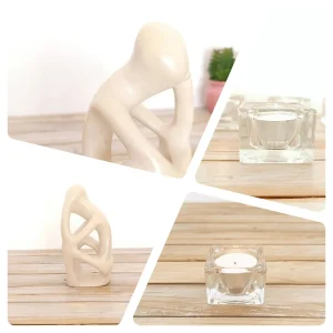 Ensemble déco cosy - bougeoir en verre et statuette en pierre, ambiance minimaliste zen