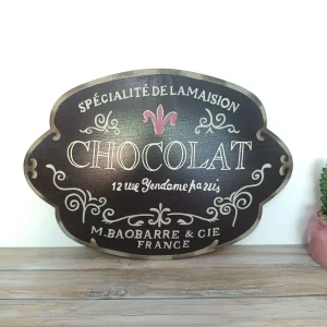 Plaque Métal Rétro "Chocolat" - Déco Gourmande Vintage Marron foncé