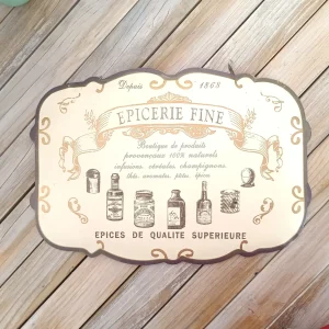 Plaque Murale Métal Beige "Épicerie Fine" - Déco Rétro & vintage