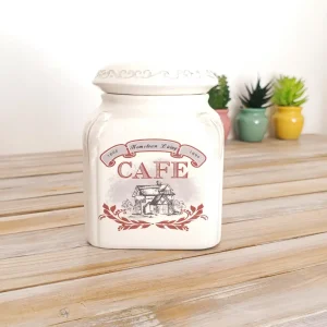 Pot à Café en Céramique Beige Vintage "Hometown Living" – Déco Campagne Rustique
