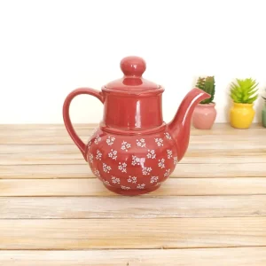 Théière Rouge Céramique Fleurie - Style Shabby Chic
